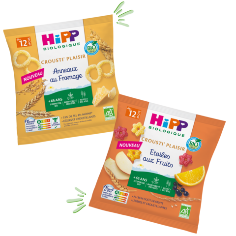 Photo des packagings : Anneaux au fromage et étoiles aux fruits