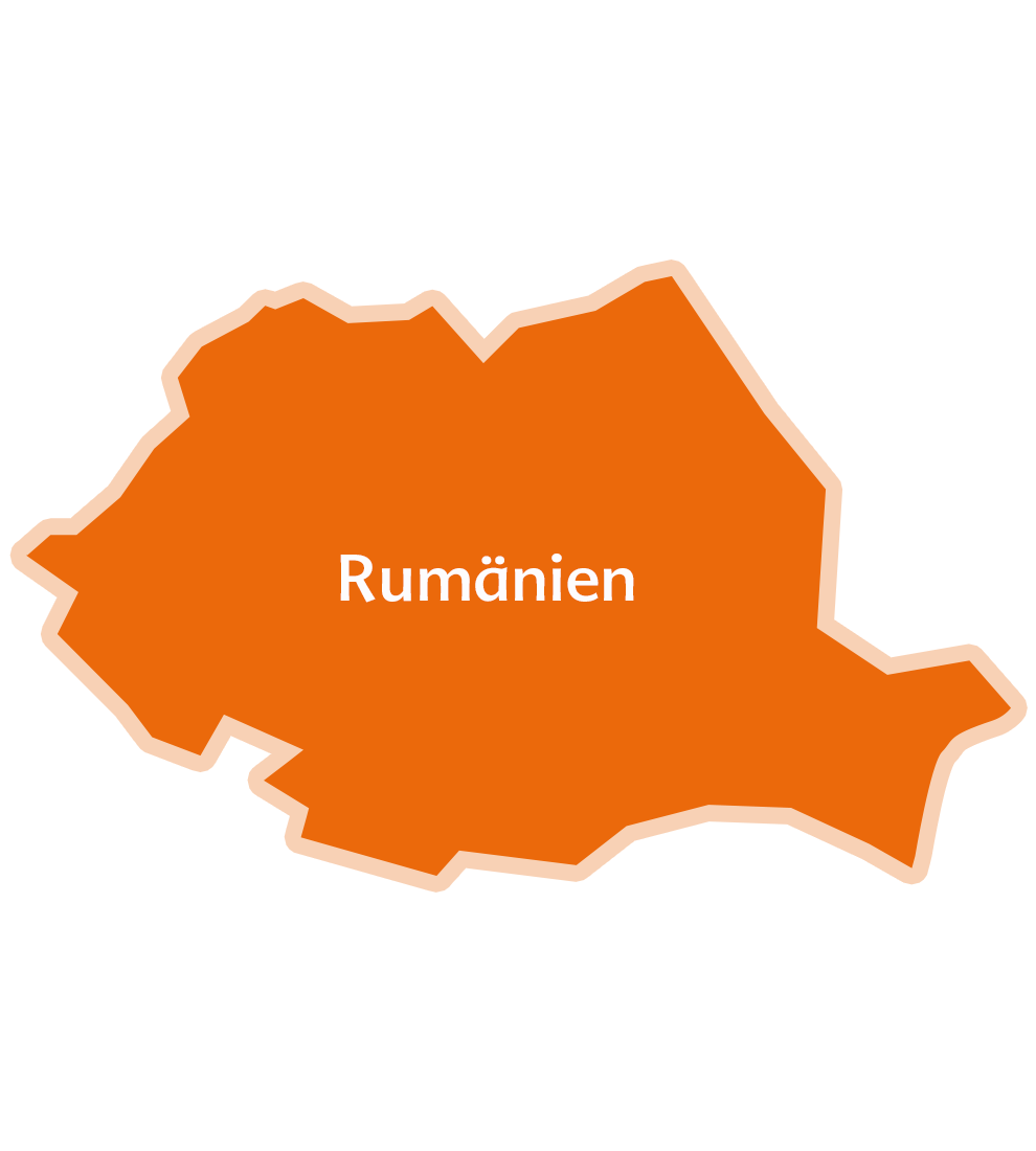 An orange silhouette of Romania