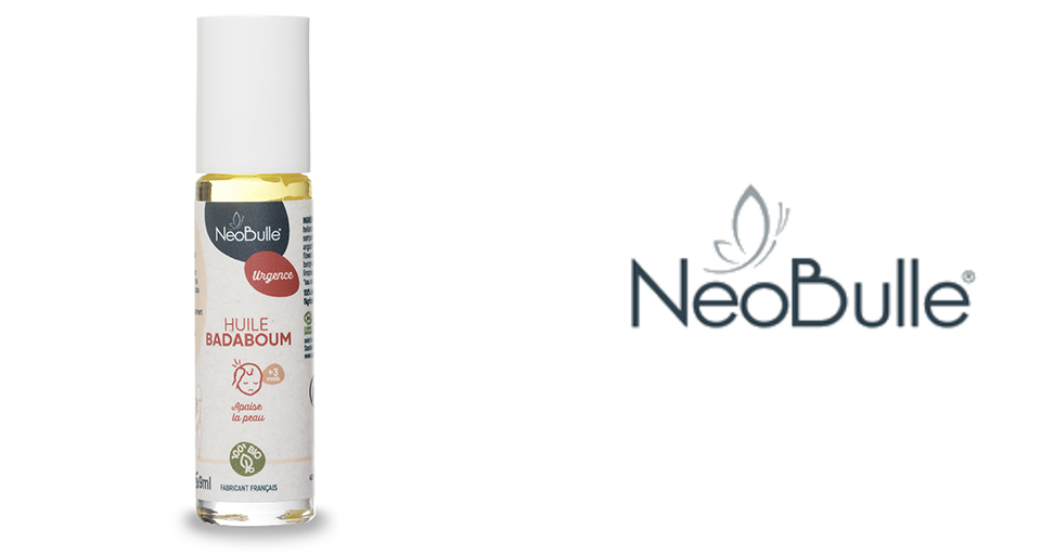 Flacon roll-on NeoBulle® avec Huile Badaboum, 15 ml.