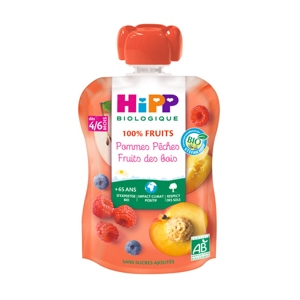 Gourde Pommes Pêches Fruits Des Bois 90g - Purea Di Frutta Per Bambini - Foto 4